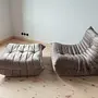 Togo Armchair and Ottoman Set Velvet Warm Grey 1