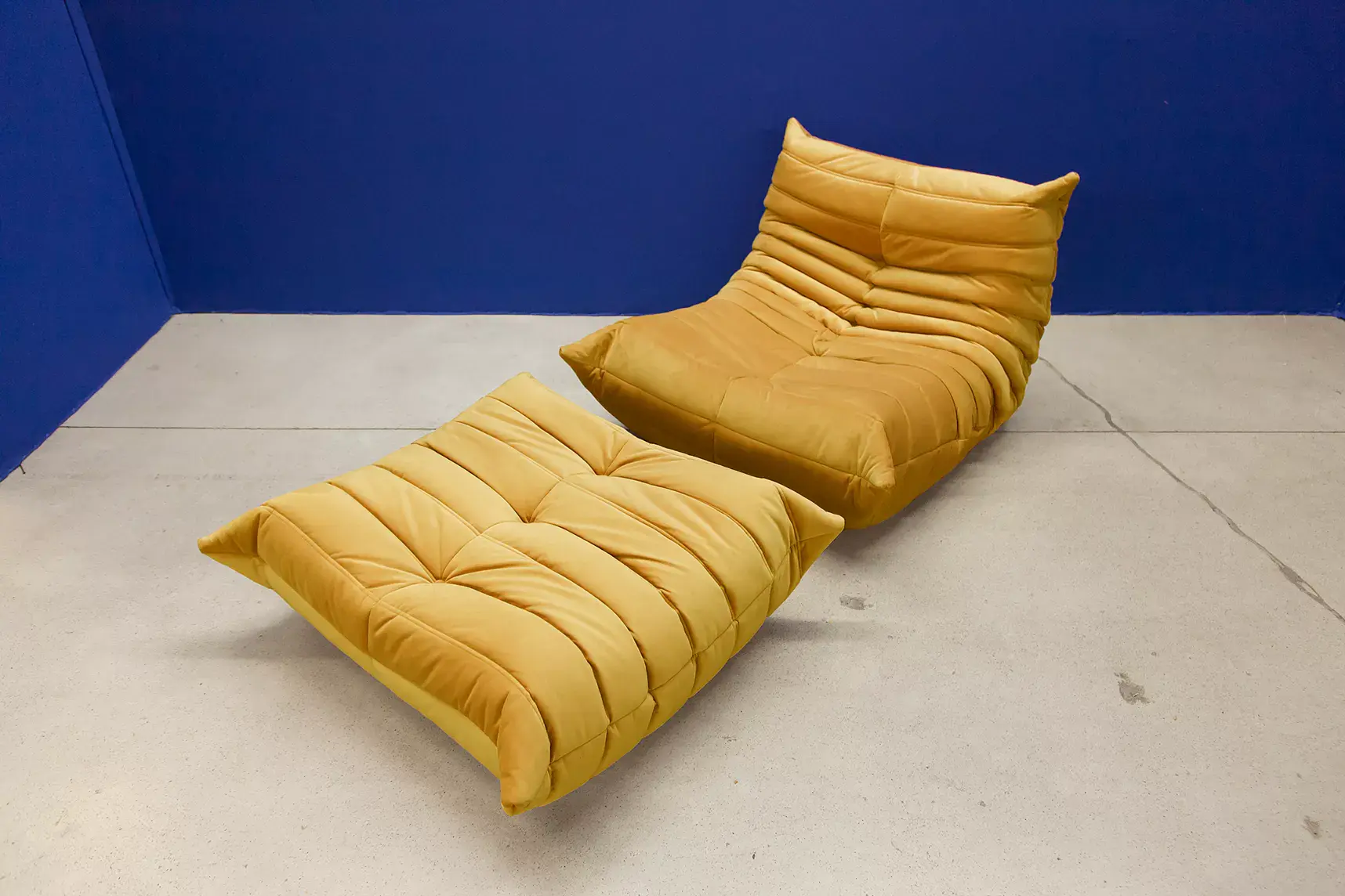 Togo armchair and ottoman set 2-pc. Velvet mustard yellow 1