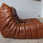 Togo armchair and ottoman set high-gloss leather whisky brown 3