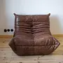 Togo Armchair and Ottoman Set Pull-Up-Leather Walnut Brown 1