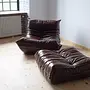 Togo Armchair and Ottoman Set High Gloss Leather Dark Brown 1