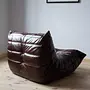 Togo Armchair and Ottoman Set High Gloss Leather Dark Brown 4