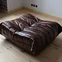 Togo Armchair and Ottoman Set High Gloss Leather Dark Brown 6