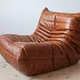 Togo Armchair and Ottoman Set Leather Brown 1