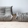 Togo Armchair and Ottoman Set Madras-Leather Ash Grey 2