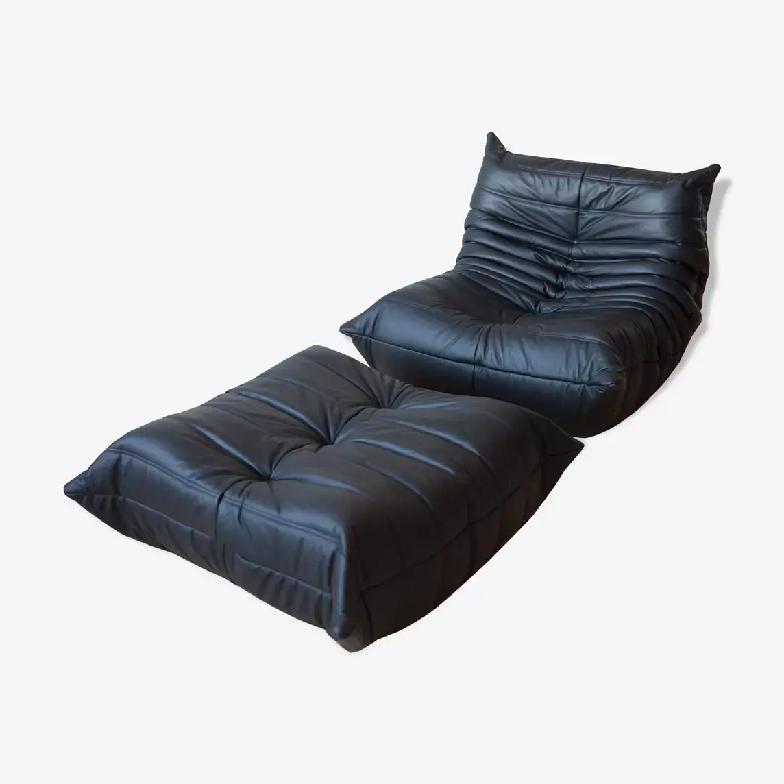 Togo Armchair and Ottoman Set Madras Leather Black 0