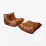 Togo Armchair and Ottoman Set Pull-Up Leather Pine Brown 0
