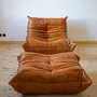 Togo Armchair and Ottoman Set Pull-Up Leather Pine Brown 2