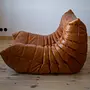 Togo Armchair and Ottoman Set Pull-Up Leather Pine Brown 5