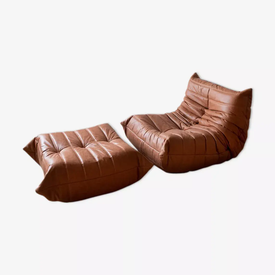 Togo armchair and ottoman set pull-up leather peach brown 0