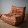 Togo armchair and ottoman set pull-up leather peach brown 1
