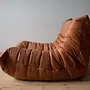Togo armchair and ottoman set pull-up leather peach brown 2