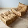 Togo Armchair and Ottoman Set Pull-Up Leather Camel Brown 1
