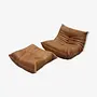 Togo Sessel und Ottoman Set Pull-Up-Leder Tabakbraun 0