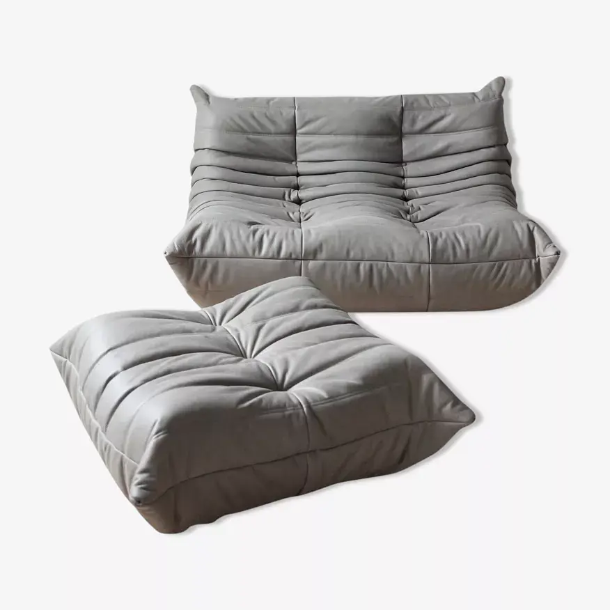 Togo Lounge Set 2-pc. Madras Leather Ash Grey 0