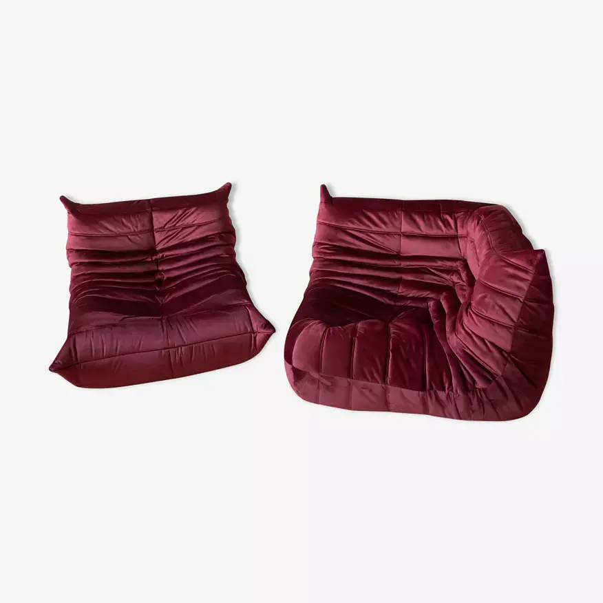 Togo Lounge Set 2-piece. Velvet Burgundy 0