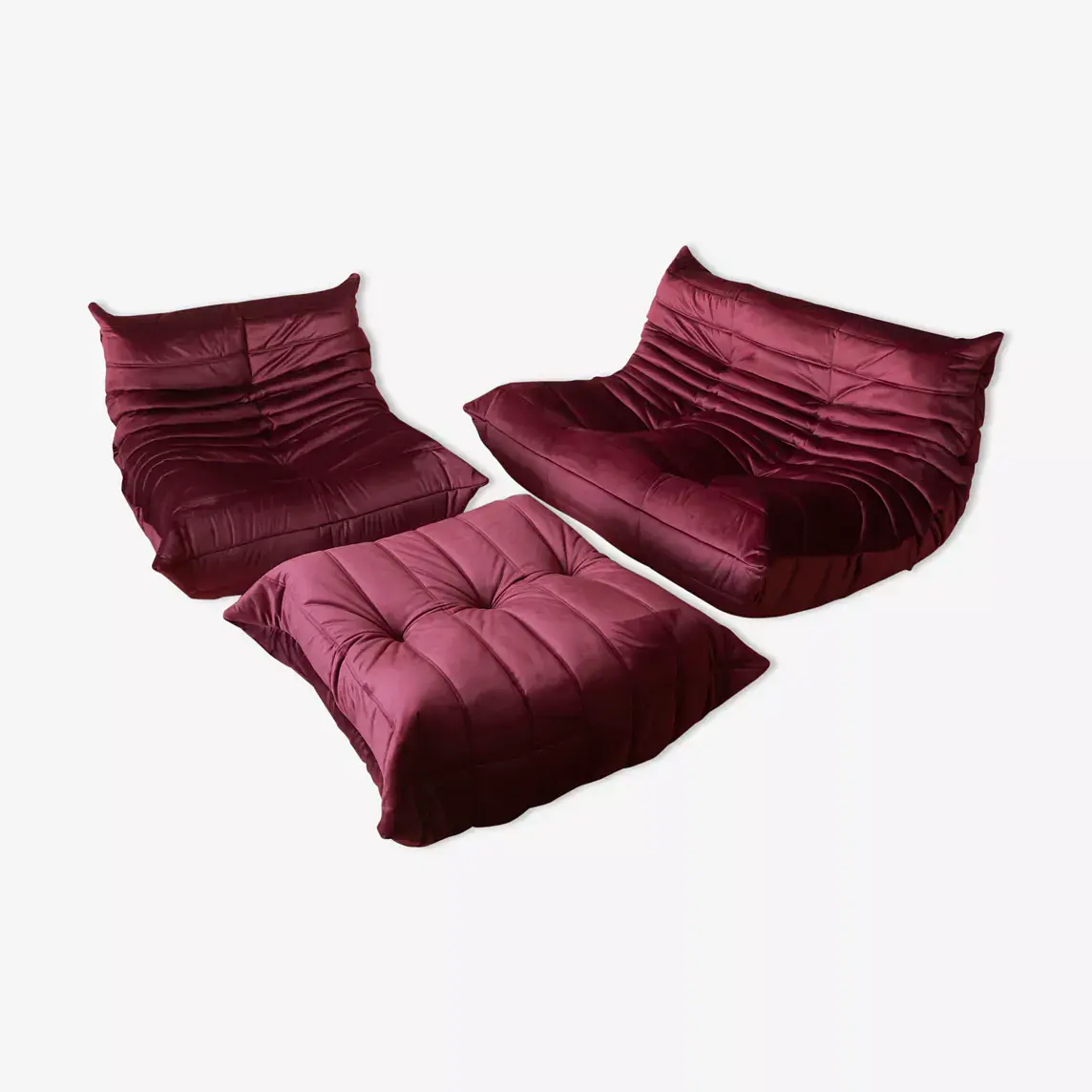 Togo Lounge Set 3-piece Velvet Burgundy 0
