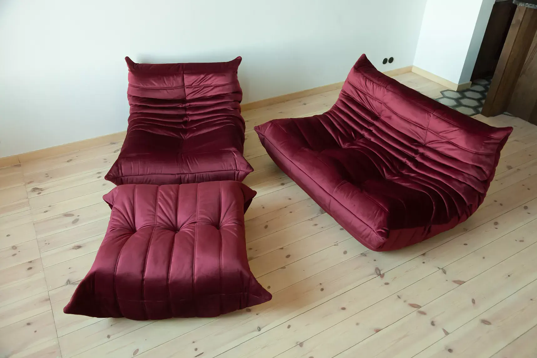 Togo Lounge Set 3-tlg. Samt Burgundrot 1