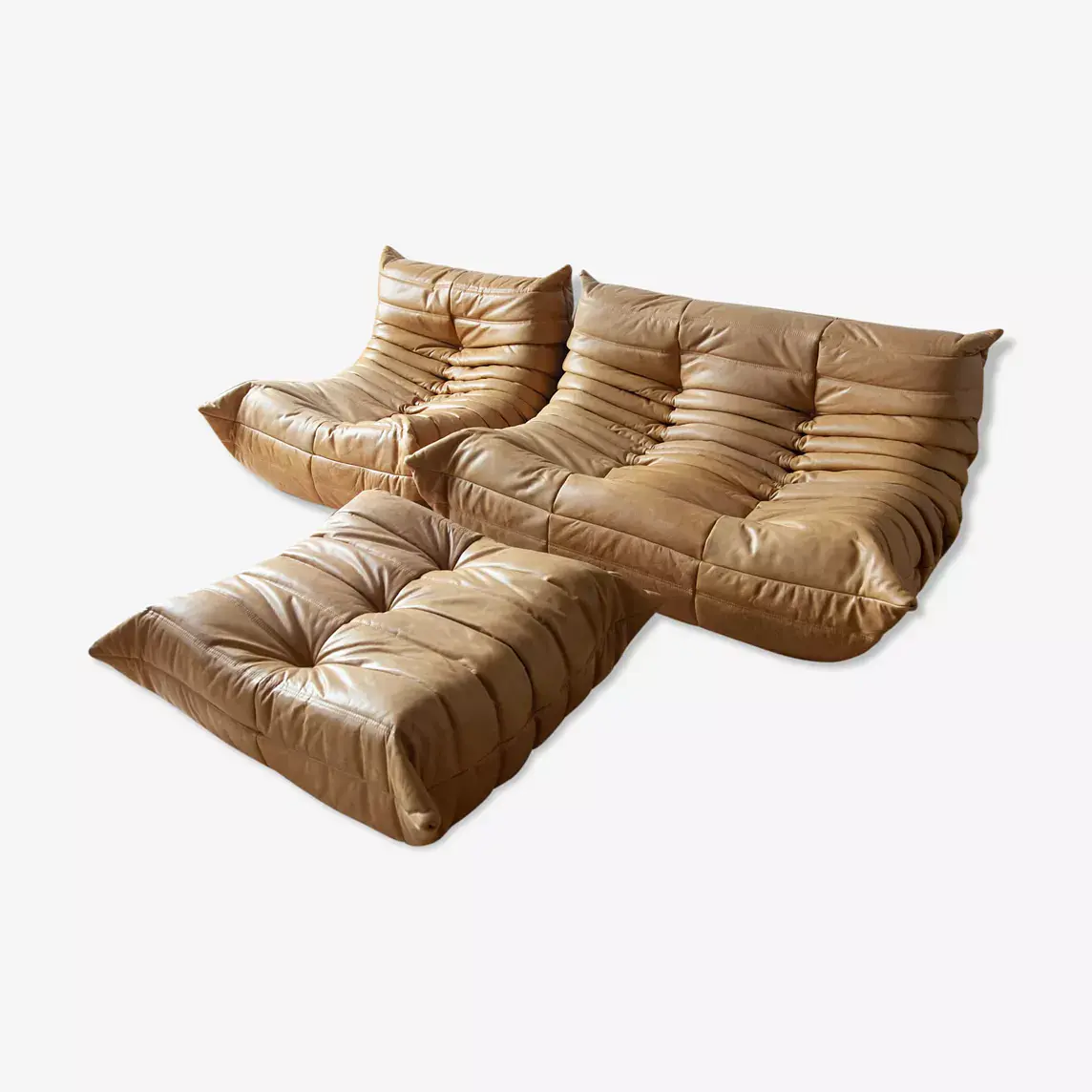 Togo Lounge Set 3-pc. Pull-Up Leather Camel Brown 0