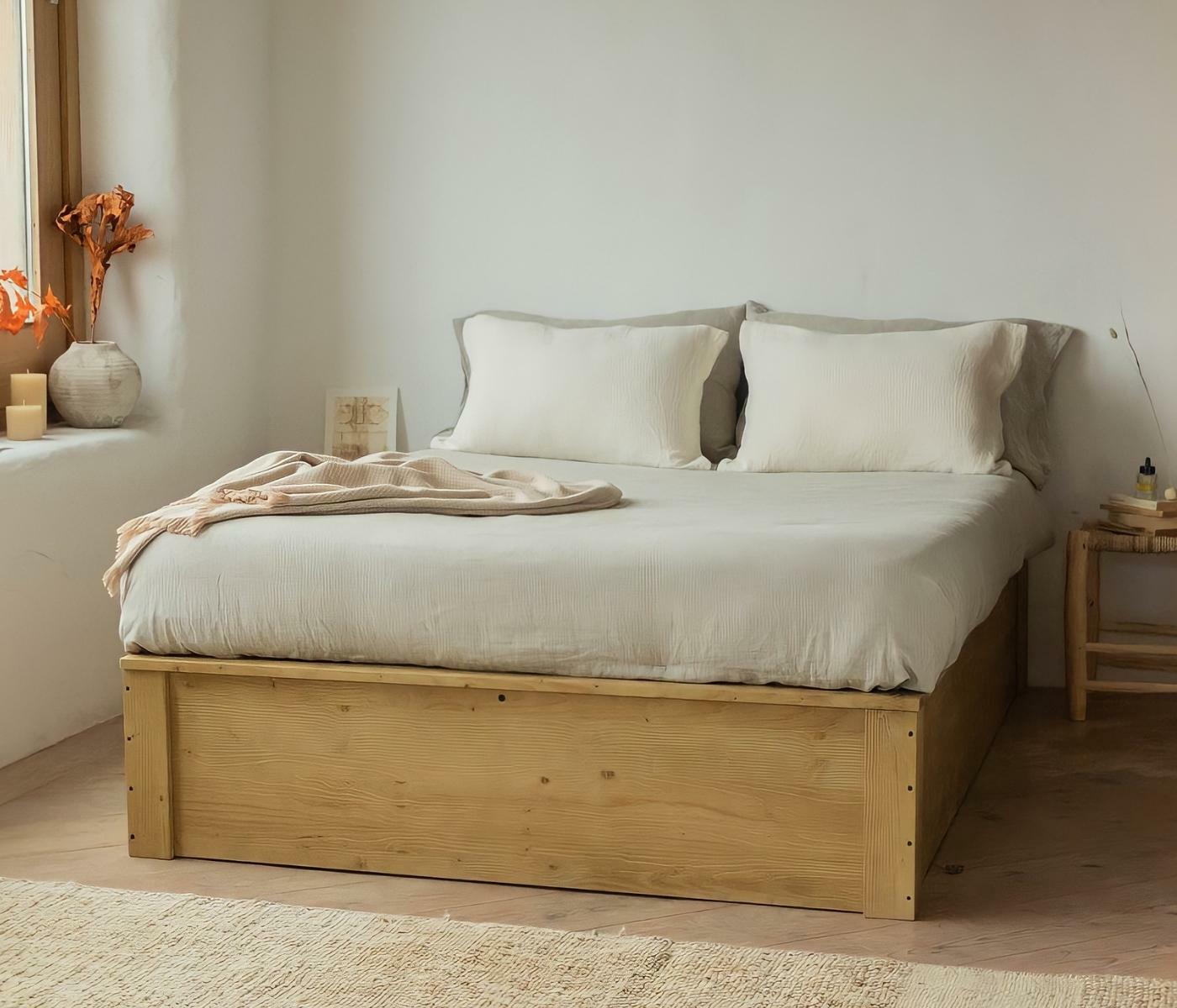 Bett mit Stauraum Olivholzoptik 1
