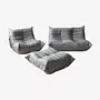 Togo Lounge Set 3-tlg. Madras-Leder Aschgrau 0
