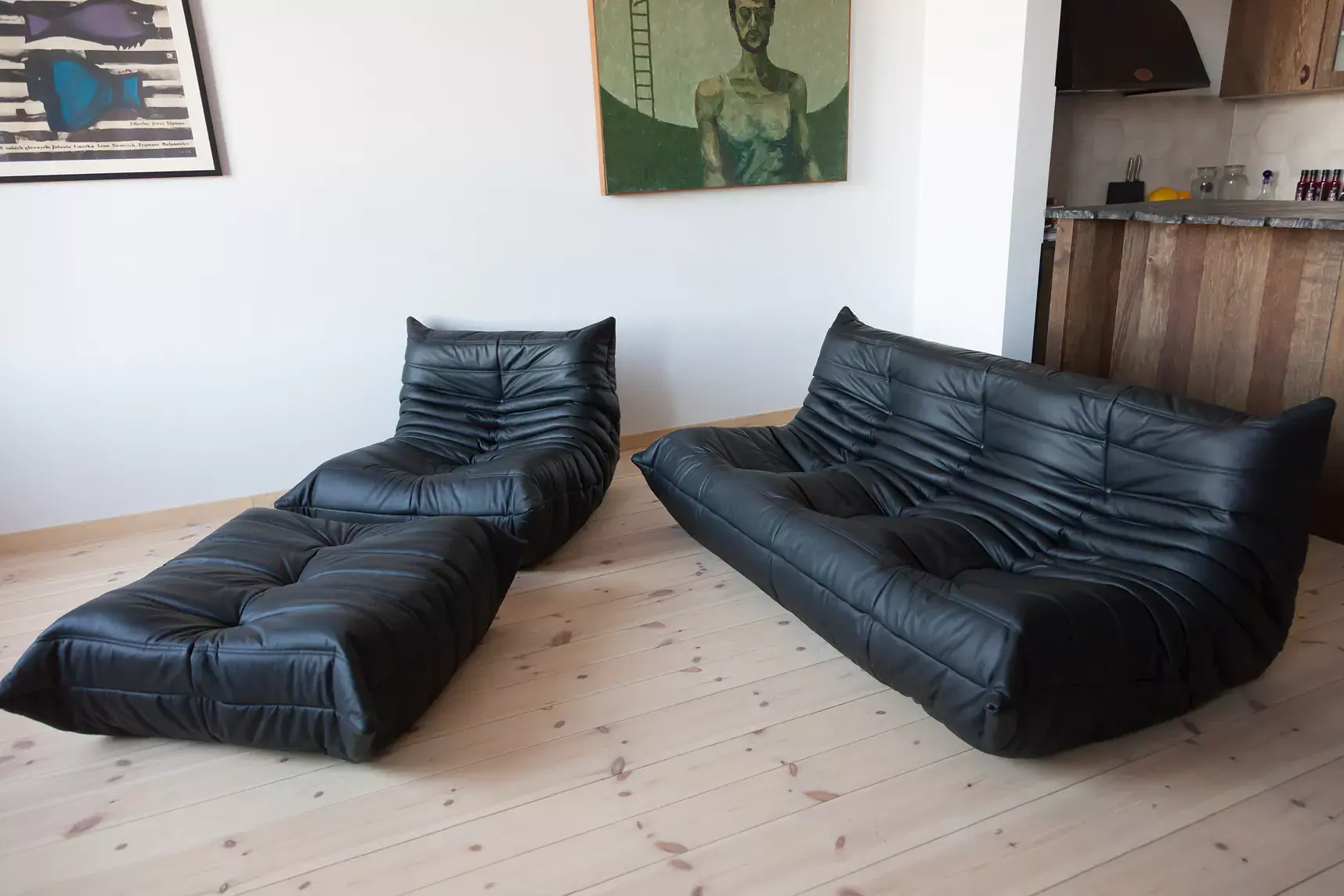 Togo Lounge Set 3-pc. Madras Leather Black 1