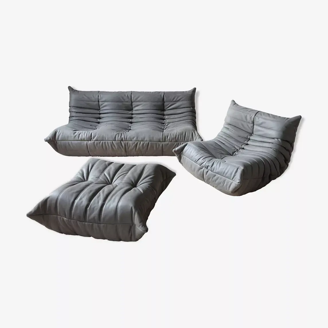 Togo Lounge Set 3-pc. Madras Leather Ash Grey 0