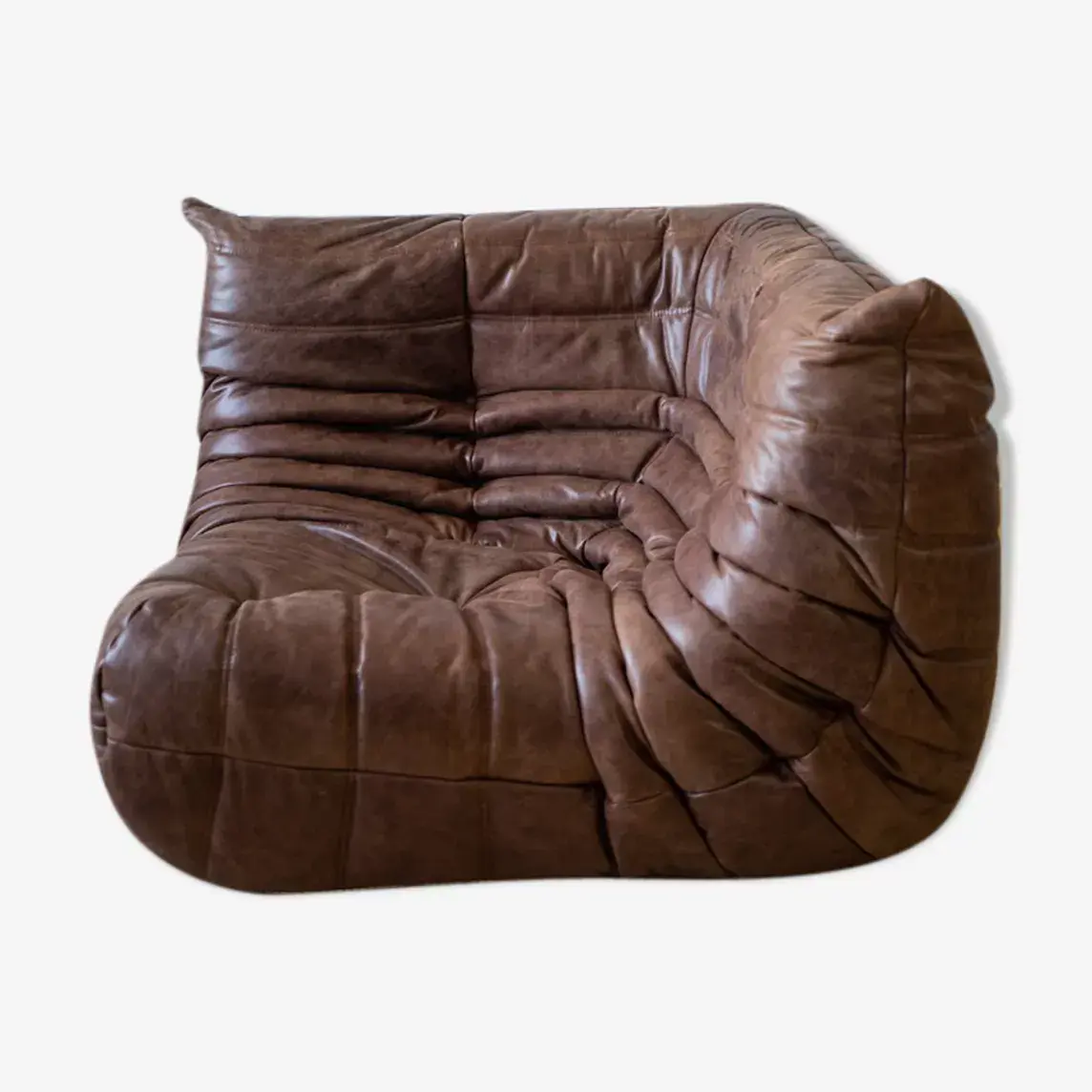 Togo Corner Sofa Pull-Up Leather Walnut Brown 0