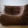 Togo Corner Sofa Pull-Up Leather Walnut Brown 1