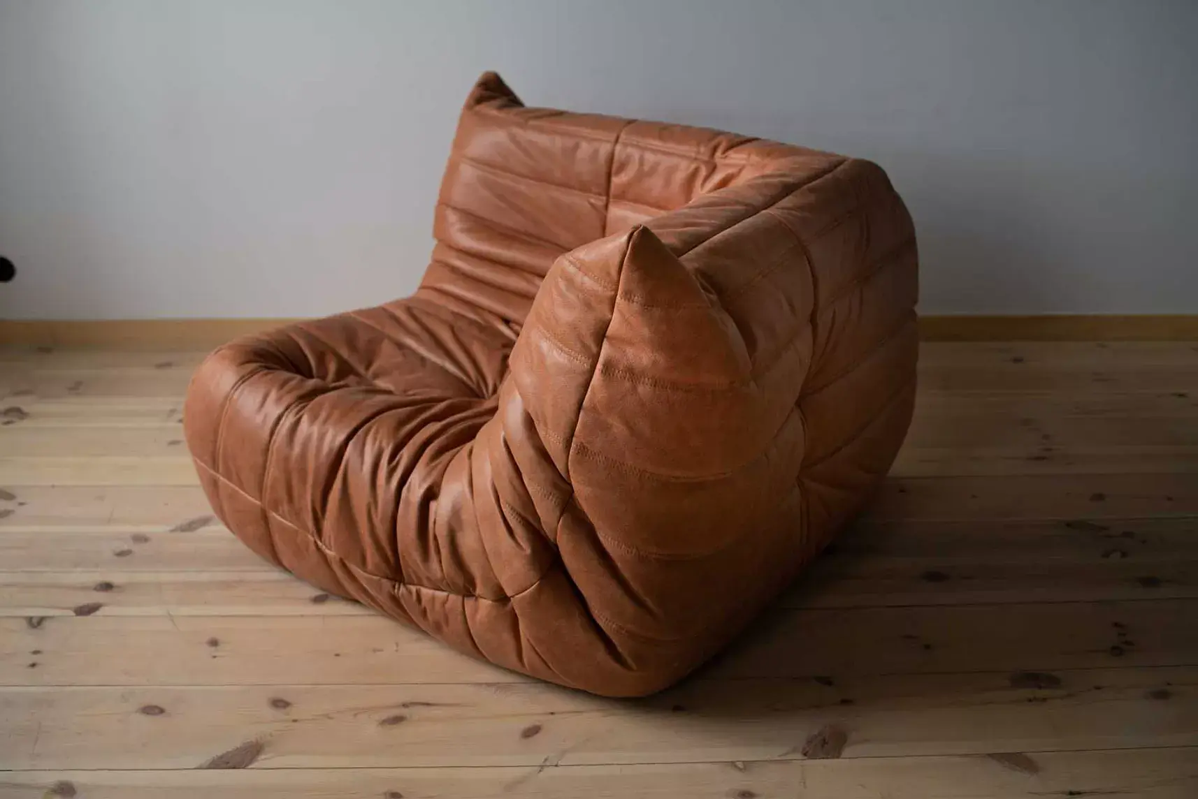 Togo Corner Sofa Pull-Up Leather Peach Brown 3