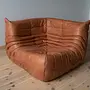 Togo Corner Sofa Pull-Up Leather Peach Brown 4