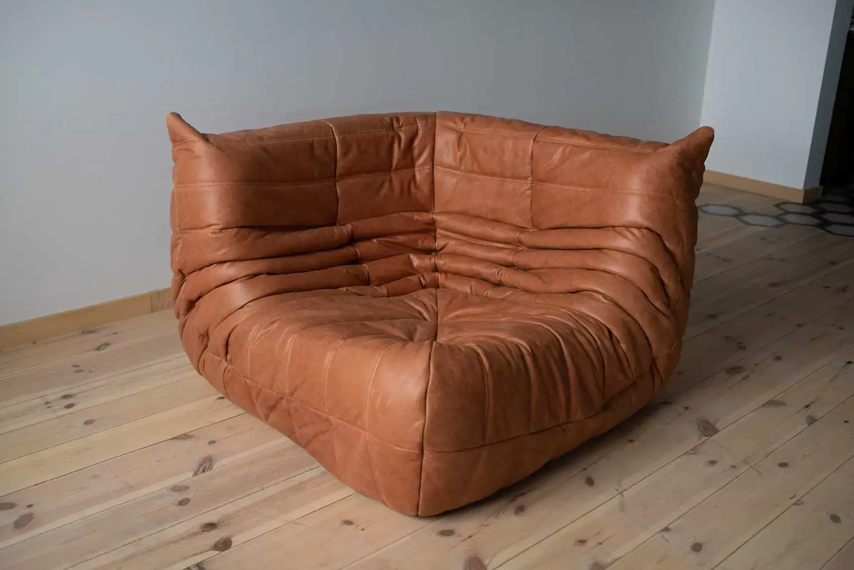 Togo Corner Sofa Pull-Up Leather Peach Brown 4