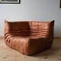 Togo Corner Sofa Pull-Up Leather Peach Brown 5