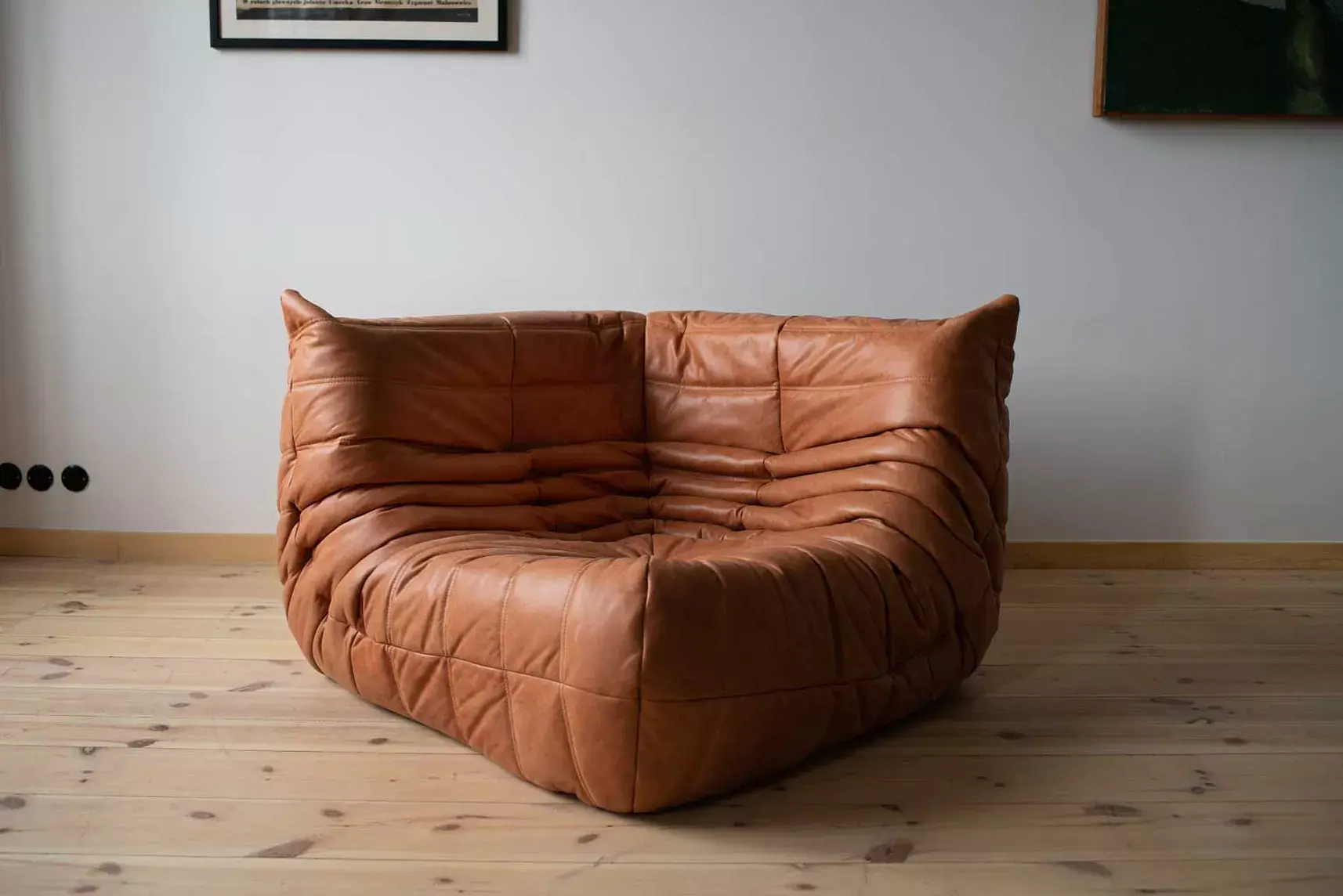 Togo Corner Sofa Pull-Up Leather Peach Brown 5