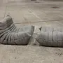 Togo armchair and ottoman set fabric warm grey 1