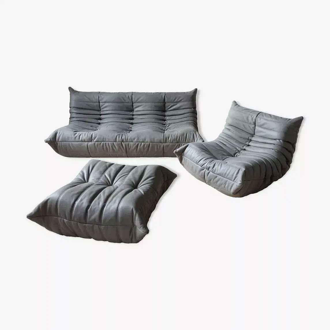 Togo Lounge Set 3-pc. Madras Leather Ash Grey 0