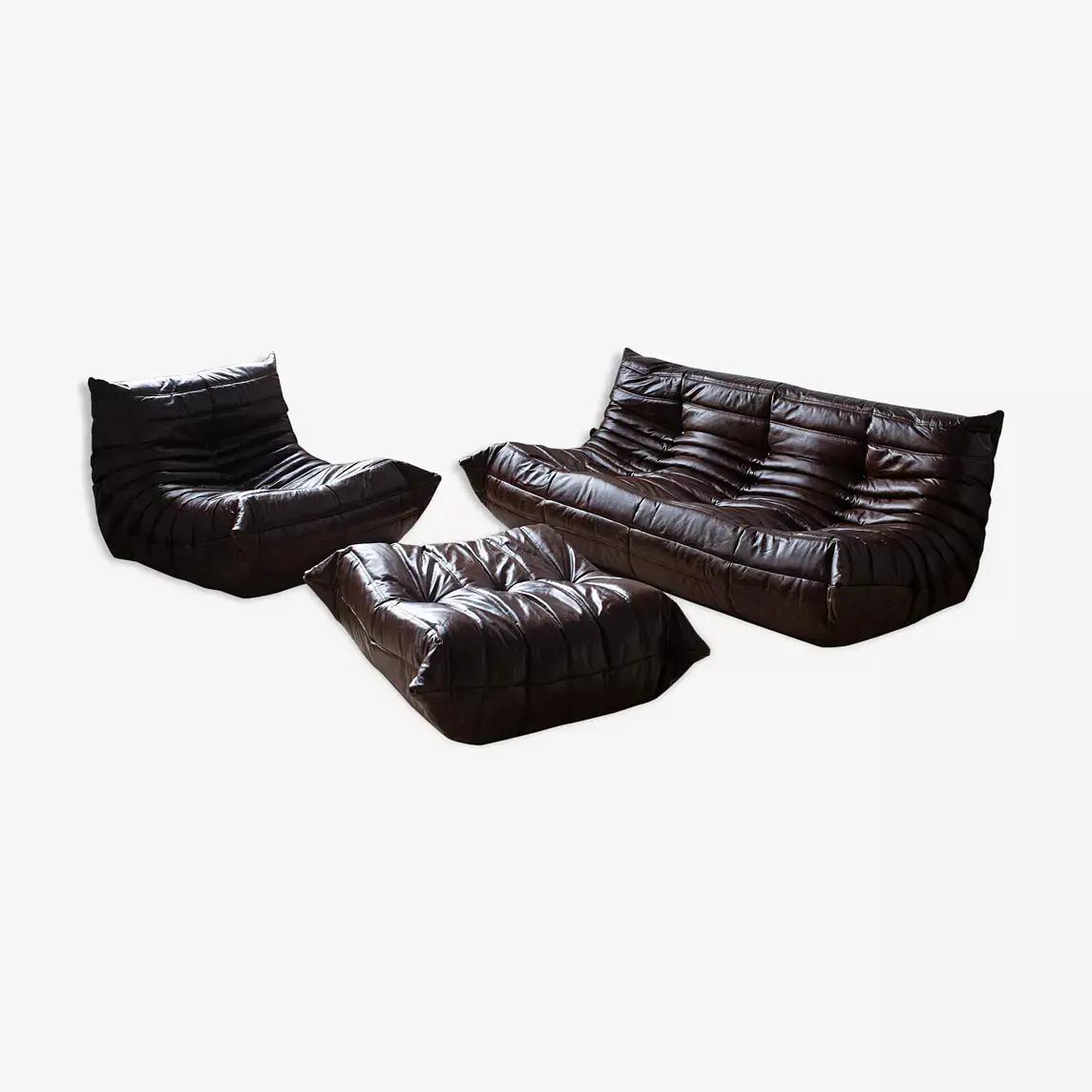 Togo Lounge Set 3-pc. High Gloss Leather Dark Brown 0