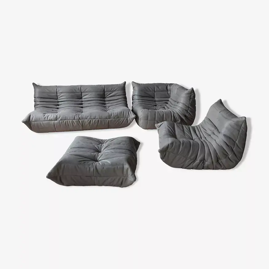 Togo Lounge Set 4-piece Madras Leather Ash Grey 0