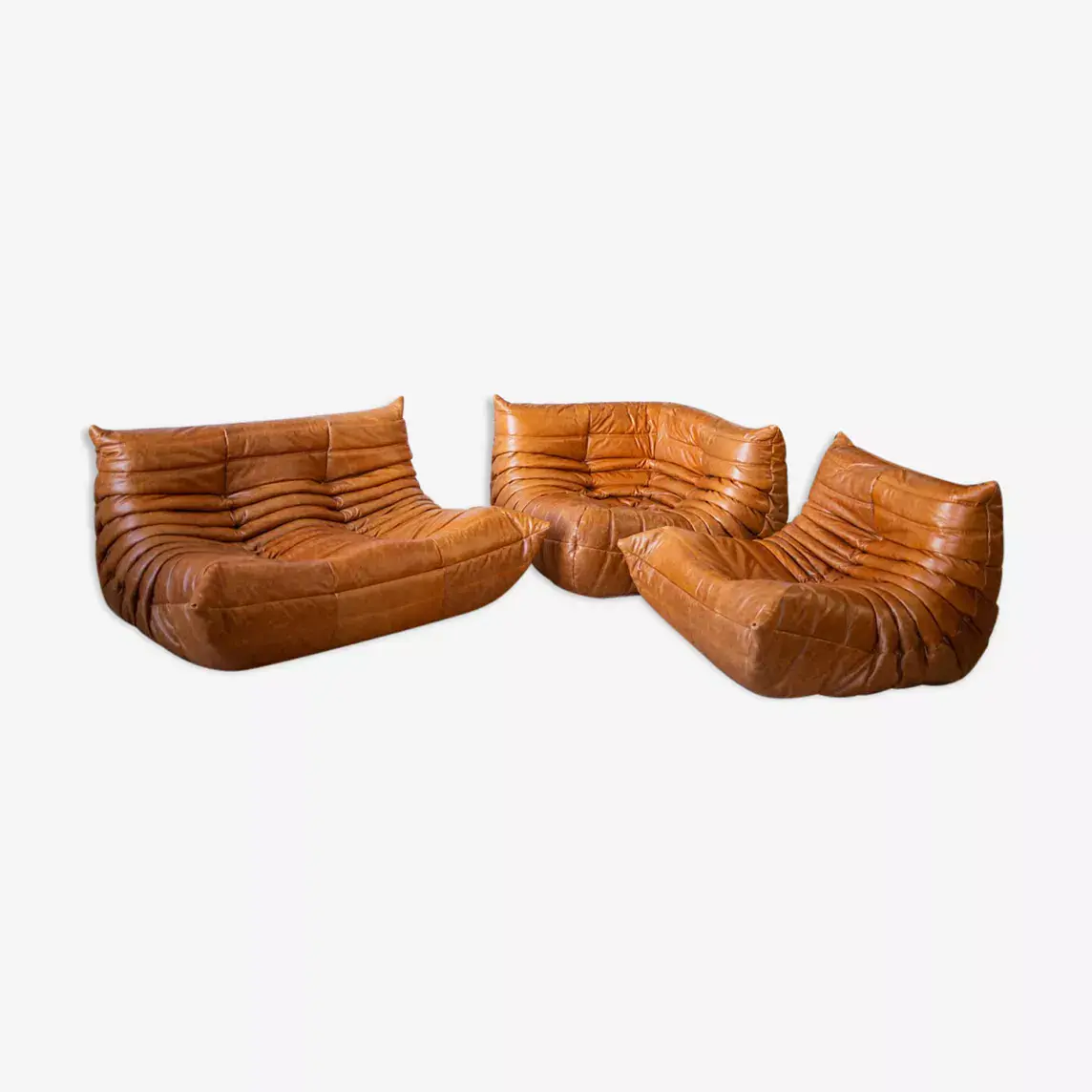 Togo Lounge Set 3-piece Pull-Up Leather Pine Brown 0