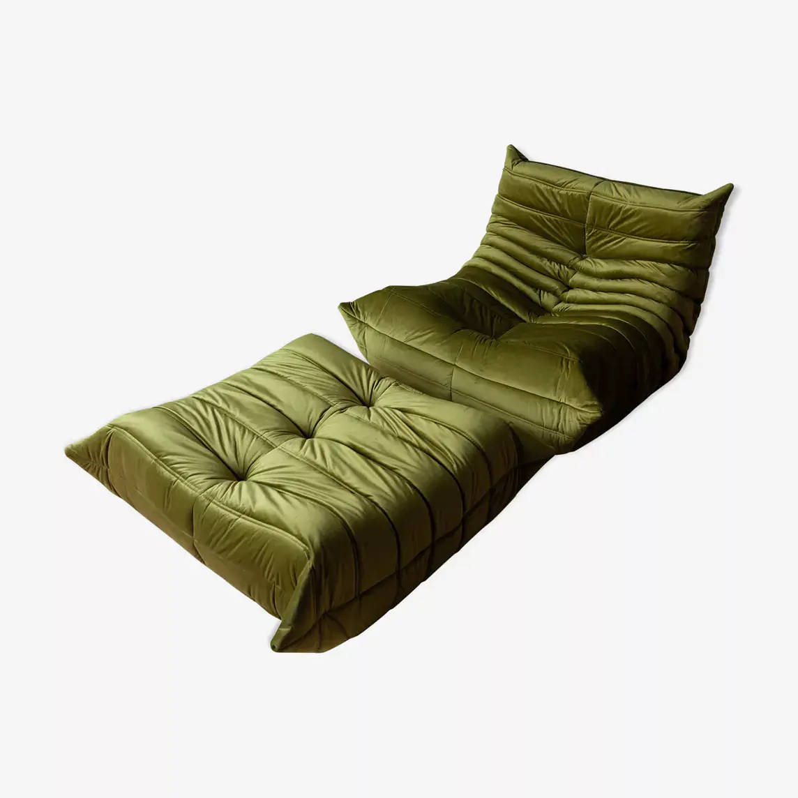 Togo armchair and ottoman set velvet olive green 0