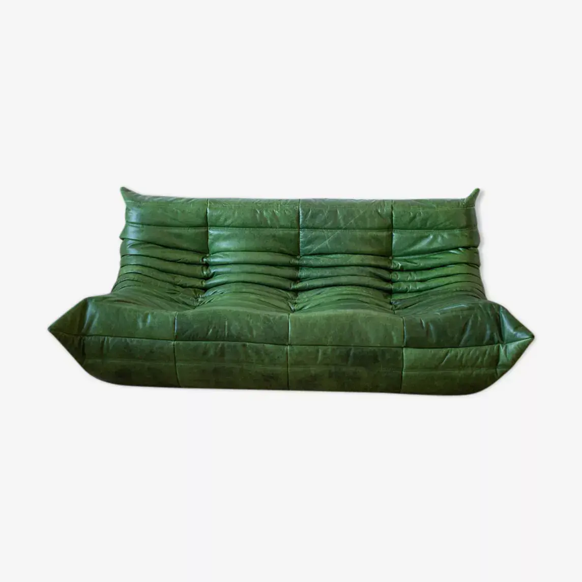 Togo Sofa 3-Seater Pull-Up Leather Green 0