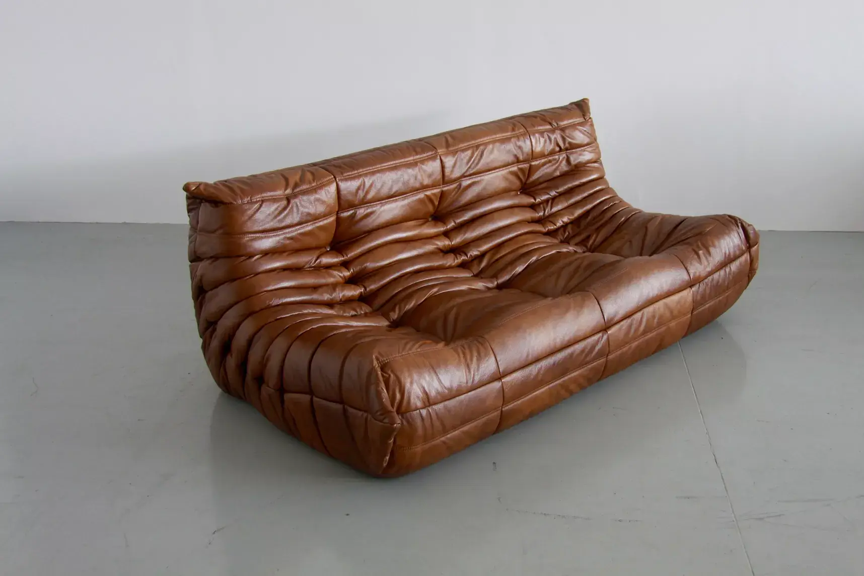 Togo Sofa 3-Sitzer Glattleder Cognac Braun 2