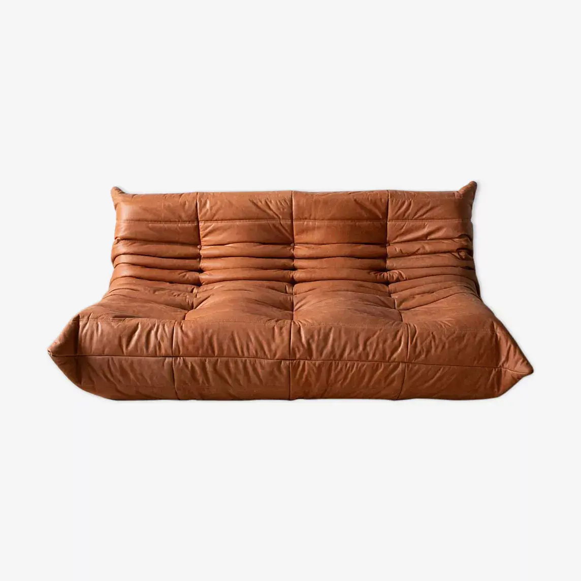 Togo Sofa 3-Seater Pull-Up Leather Peach Brown 0