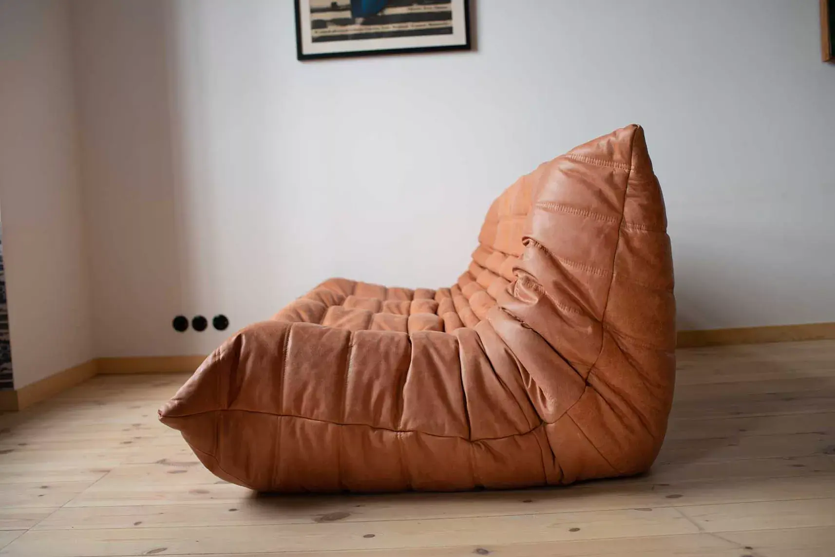 Togo Sofa 3-Seater Pull-Up Leather Peach Brown 3