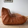 Togo Sofa 3-Seater Pull-Up Leather Peach Brown 4