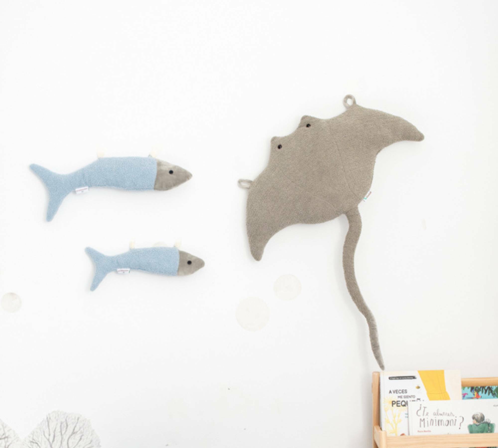 2x Fish & Manta ray Plush toy Cotton Blue Grey 0