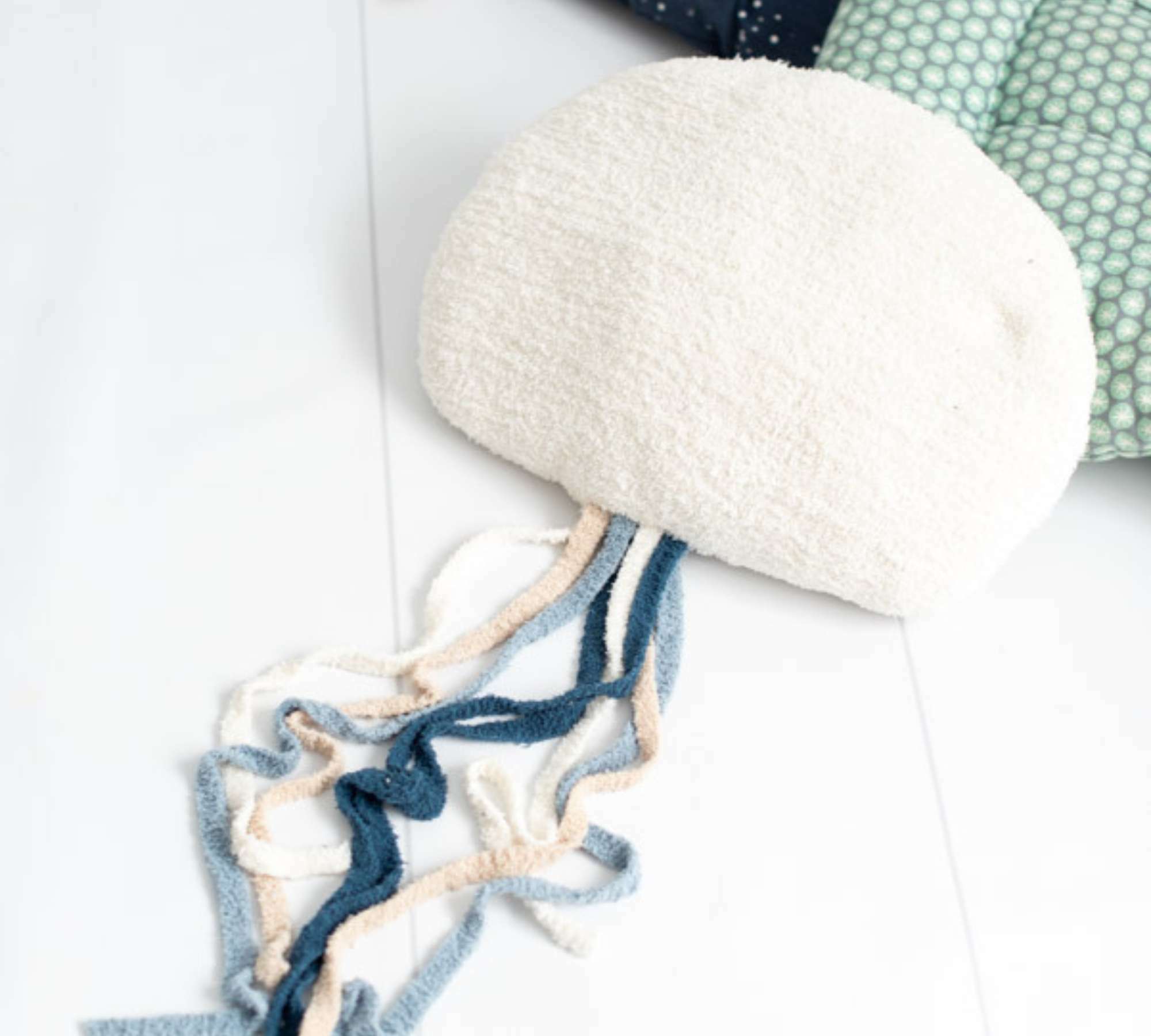 2x Jellyfish & Manta ray Plush toy Cotton Blue White 3