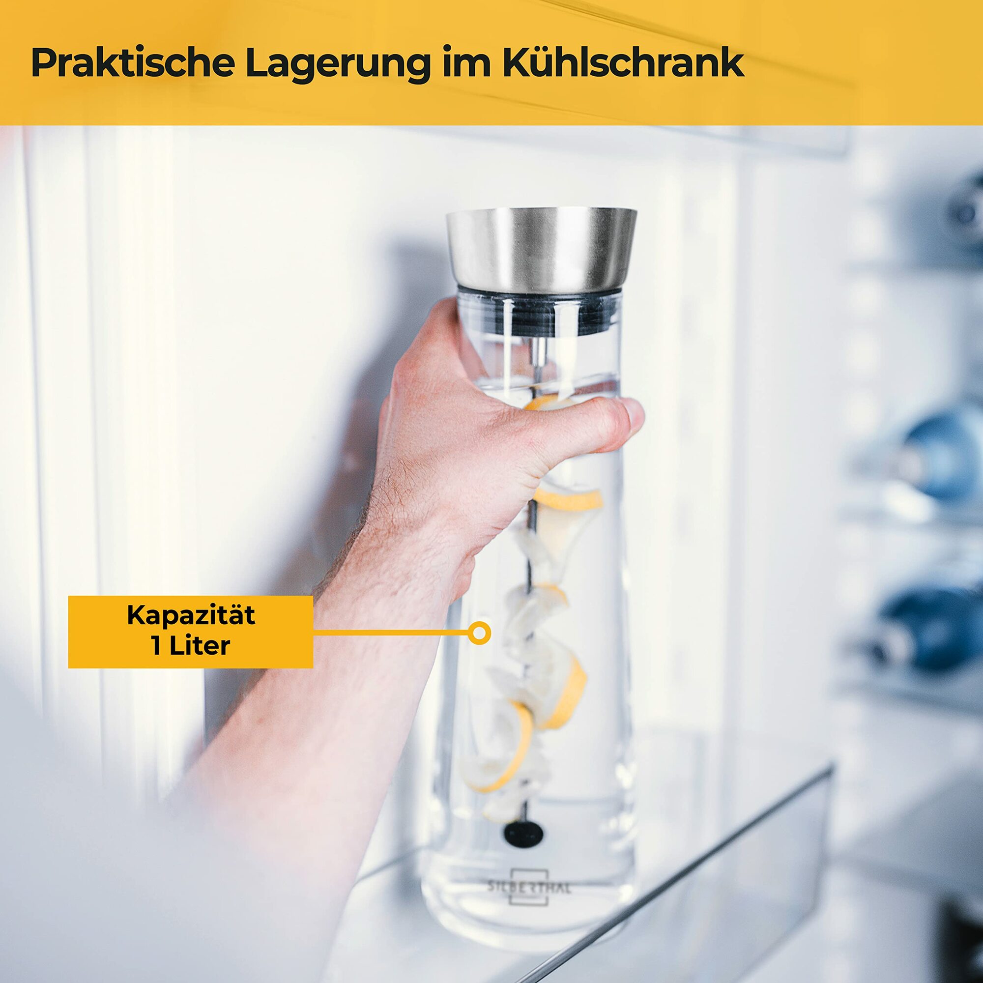 Glaskaraffe mit Deckel Glas Edelstahl Transparent 1