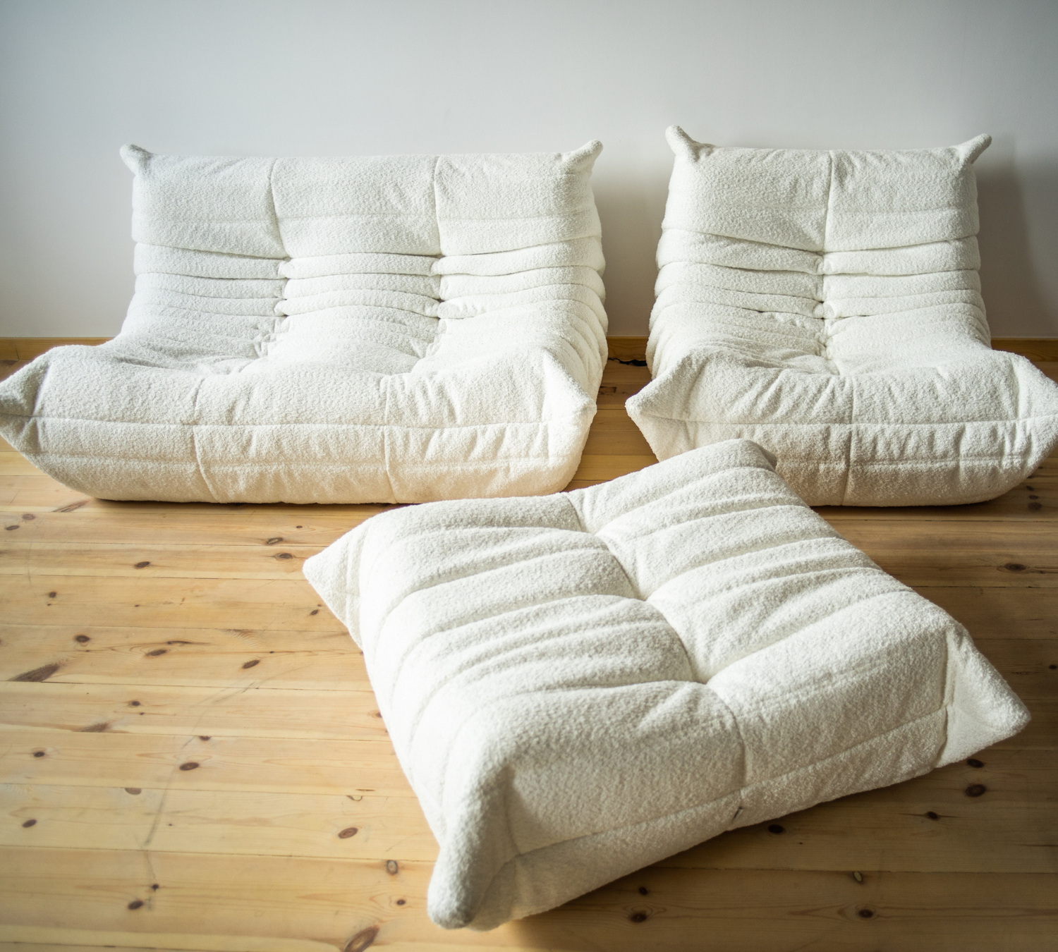 Togo Lounge Set 3 pezzi Bouclé Bianco 0