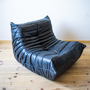 Set Poltrona e Pouf Togo in Pelle Pull-up Nero 1